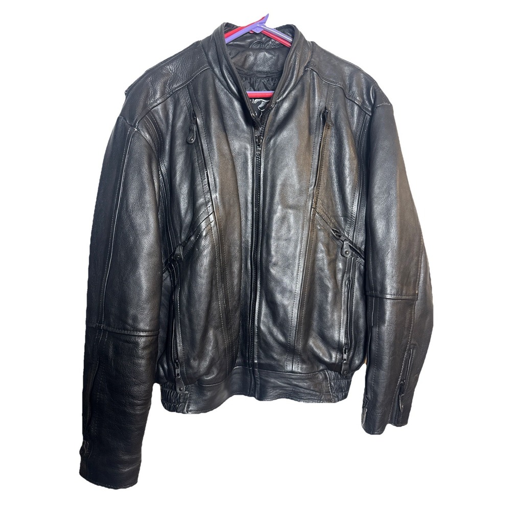 Vtg‎ Mustang Men's Black Leather Motorcycle Riding Jacket Size 42 Quilted Liner